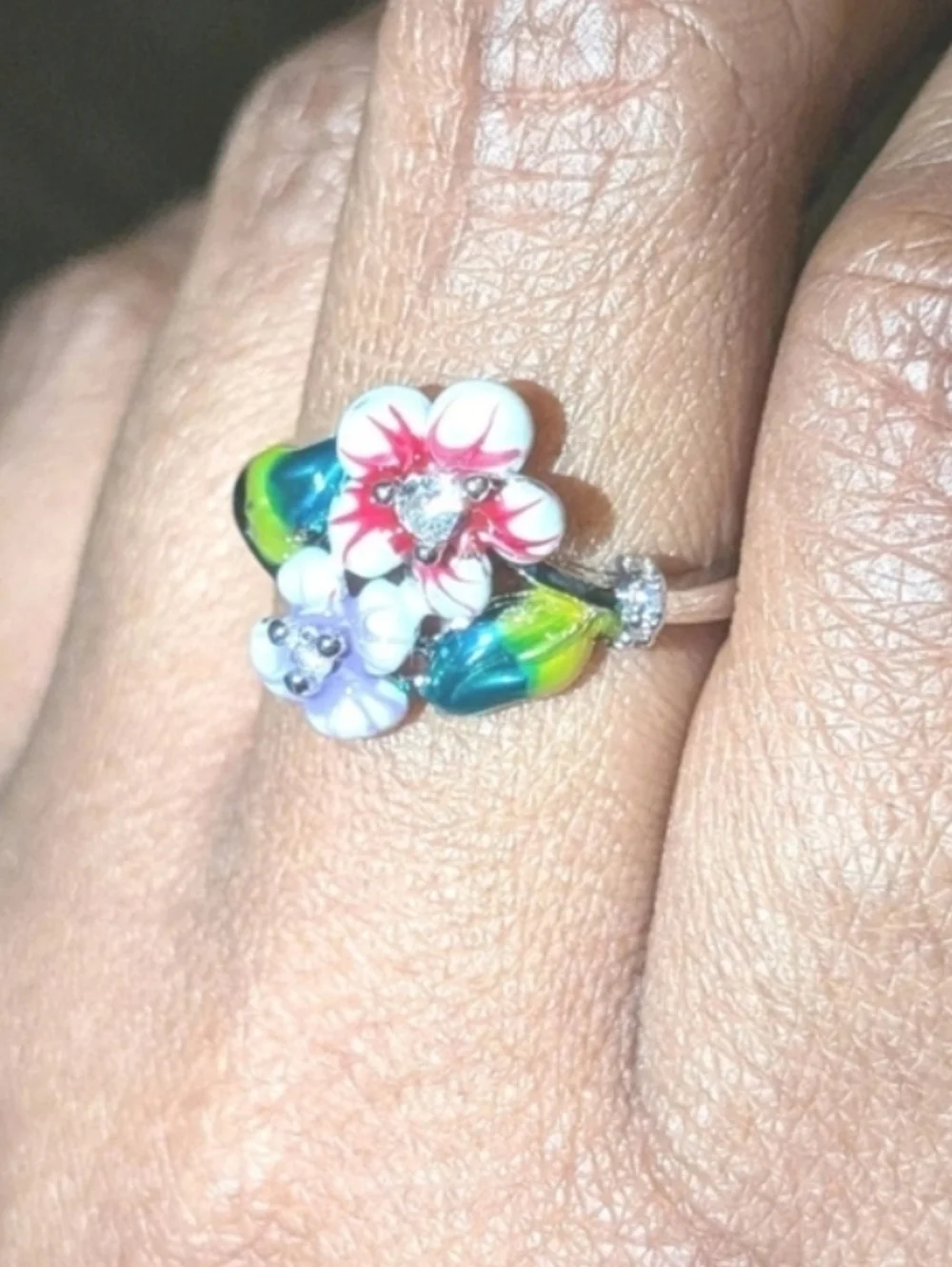 Ladies Elegant S925 Silver Floral Ring